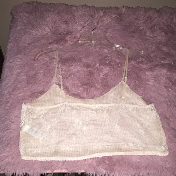 Cream color sequin and lace crop top size M - Picture 2 of 9